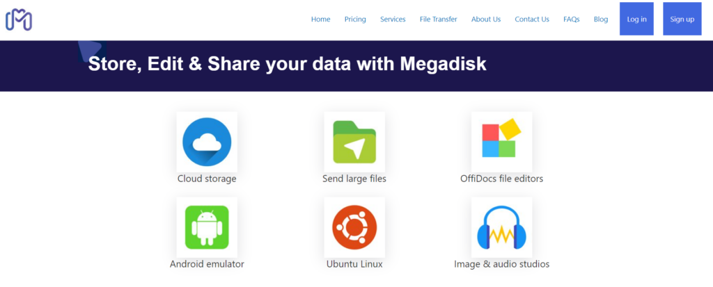 screenshot of megadisk website